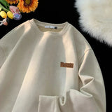 FOESCE TFETTERS 2025 Suede Sweatshirt Mens Autumn Winter New Retro Japan Pullover Long Sleeve Letter Streetwear O Neck Clothes for Men