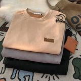 FOESCE TFETTERS 2025 Suede Sweatshirt Mens Autumn Winter New Retro Japan Pullover Long Sleeve Letter Streetwear O Neck Clothes for Men