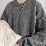 FOESCE TFETTERS Brand Grey Braid Sweaters for Mens Classics O Neck Japan Fashion Knitted Sweater Male 2025 New Winter Casual Clothing