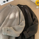 FOESCE TFETTERS Brand Sweaters Trend 2025 Mans Autumn Winter Solid Color Splicing Loose O Neck Oversize Pullover New Man Motion Clothes
