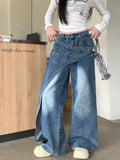 FOESCE Trashy Y2K 2000S Washed Blue Baggy Stacked Jeans Pants Women 90S Vintage Designer Clothing Wide Leg Lady Trousers Ropa De Mujer