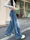 FOESCE Trashy Y2K 2000S Washed Blue Baggy Stacked Jeans Pants Women 90S Vintage Designer Clothing Wide Leg Lady Trousers Ropa De Mujer