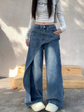 FOESCE Trashy Y2K 2000S Washed Blue Baggy Stacked Jeans Pants Women 90S Vintage Designer Clothing Wide Leg Lady Trousers Ropa De Mujer