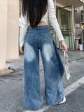 FOESCE Trashy Y2K 2000S Washed Blue Baggy Stacked Jeans Pants Women 90S Vintage Designer Clothing Wide Leg Lady Trousers Ropa De Mujer