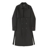 FOESCE Trench Men Coat British Style Solid Double Breasted Oversize Leisure Long Coats Stylish Outwear Hombre Korean Style Windbreaker