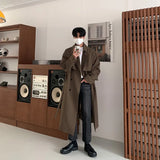 FOESCE Trench Men Coat British Style Solid Double Breasted Oversize Leisure Long Coats Stylish Outwear Hombre Korean Style Windbreaker
