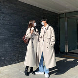FOESCE Trench Men Coat British Style Solid Double Breasted Oversize Leisure Long Coats Stylish Outwear Hombre Korean Style Windbreaker