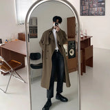 FOESCE Trench Men Coat British Style Solid Double Breasted Oversize Leisure Long Coats Stylish Outwear Hombre Korean Style Windbreaker