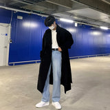 FOESCE Trench Men Coat British Style Solid Double Breasted Oversize Leisure Long Coats Stylish Outwear Hombre Korean Style Windbreaker