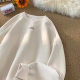 FOESCE Trendy Streetwear Suede Crew Neck Sweatshirt Men Women Sweatshirt Embroidered Pattern Heavy Weight Couple Pullover Sweatshirts