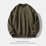 FOESCE Trendy Streetwear Suede Crew Neck Sweatshirt Men Women Sweatshirt Embroidered Pattern Heavy Weight Couple Pullover Sweatshirts
