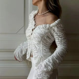 FOESCE Tuularose White V Neck Lace Up Top Women's Sexy Hollow Solid Cardigan Casual Gathered Long Sleeve Top Female Shirt Party Outfits