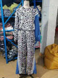 FOESCE Two Piece Set Women Outfit 2025 Spring Leopard Pattern Stripe Print Long Sleeve Pullover & Casual Drawstring Denim Pants Set