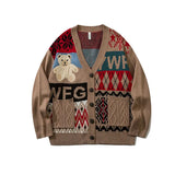 FOESCE Ugly Christmas Sweater Cute Bear Top Oversize Men High Street Knitting Sweater V-neck Single-breasted Pullover Women Couple Coat