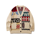 FOESCE Ugly Christmas Sweater Cute Bear Top Oversize Men High Street Knitting Sweater V-neck Single-breasted Pullover Women Couple Coat