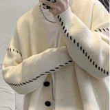 FOESCE V-neck Cardigan Sweater Men And Women Wear Loose And Lazy Style Korean Vintage Knitwear Jacket Fashion Brand In Autumn And Winte
