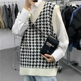 FOESCE Vest V Neck Graphic Plaid Man Clothes Sleeveless Waistcoat Knitted Sweaters for Men Pull Oversize S Thick Winter Sweat-shirt T A