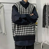 FOESCE Vest V Neck Graphic Plaid Man Clothes Sleeveless Waistcoat Knitted Sweaters for Men Pull Oversize S Thick Winter Sweat-shirt T A