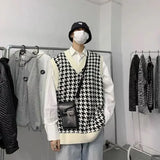 FOESCE Vest V Neck Graphic Plaid Man Clothes Sleeveless Waistcoat Knitted Sweaters for Men Pull Oversize S Thick Winter Sweat-shirt T A
