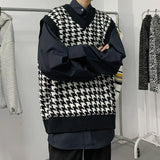 FOESCE Vest V Neck Graphic Plaid Man Clothes Sleeveless Waistcoat Knitted Sweaters for Men Pull Oversize S Thick Winter Sweat-shirt T A