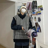FOESCE Vest V Neck Graphic Plaid Man Clothes Sleeveless Waistcoat Knitted Sweaters for Men Pull Oversize S Thick Winter Sweat-shirt T A