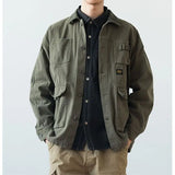 FOESCE Vintage Army Green Cargo Denim Jacket Men Women Spring Autumn Clothing Harajuku Coat Korean Fashion Military Casual Workwear