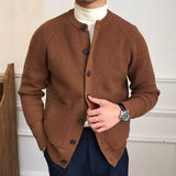 FOESCE Vintage Buttoned Crew Neck Sweater Mens Cardigans Solid Color Long Sleeve Casual Knitted Jackets For Men Fall Winter Sweaters