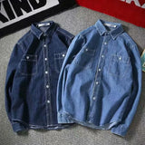 FOESCE Vintage Denim Long-sleeved Shirt for Men Oxford Soild Men's Shirt Spring and Autumn Casual Slim Korean Fashion Tops Men Blouses