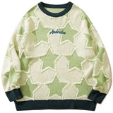 FOESCE Vintage Five Pointed Star Sweater For Men Winter Retro Hip Hop Knitwear Pullover Knitted Streetwear 2025 Women Oversized Sweater