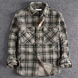 FOESCE Vintage Japanese Men's Plaid Long Sleeve Shirt Spring Autumn Fashion Comfortable Corduroy Artistic Trendy Classic Shirts Tops