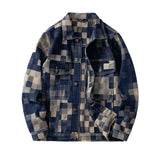 FOESCE Vintage Loose Denim Jacket with Grid Pattern - High-End American Casual Jean Coat for Men