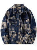 FOESCE Vintage Loose Denim Jacket with Grid Pattern - High-End American Casual Jean Coat for Men
