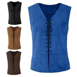 FOESCE Vintage Men Pirate Vest Medieval Lace Up Sleeveless Cosplay Performance Hallowen Party Role Play Tank Top