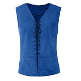 FOESCE Vintage Men Pirate Vest Medieval Lace Up Sleeveless Cosplay Performance Hallowen Party Role Play Tank Top