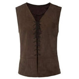 FOESCE Vintage Men Pirate Vest Medieval Lace Up Sleeveless Cosplay Performance Hallowen Party Role Play Tank Top