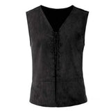 FOESCE Vintage Men Pirate Vest Medieval Lace Up Sleeveless Cosplay Performance Hallowen Party Role Play Tank Top