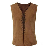 FOESCE Vintage Men Pirate Vest Medieval Lace Up Sleeveless Cosplay Performance Hallowen Party Role Play Tank Top