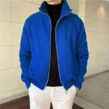 FOESCE Vintage Mens Sweater Cardigan Slim Fit Long Sleeve Solid Color Knitted Jacket Coat Men Autumn Fashion Turtleneck Zipper Sweaters