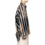 FOESCE Vintage  Striped Embroidered Long Sleeved Shirts Coat Men Distressed Loose Shirts Top