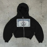 FOESCE Vintage Washed Men's Sweatshirts Y2k Gothic Clothes Retro Streetwear Hoodies  Letter Printed Zipper Couple Cardigan Hoodies