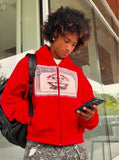 FOESCE Vintage Washed Men's Sweatshirts Y2k Gothic Clothes Retro Streetwear Hoodies  Letter Printed Zipper Couple Cardigan Hoodies