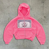 FOESCE Vintage Washed Men's Sweatshirts Y2k Gothic Clothes Retro Streetwear Hoodies  Letter Printed Zipper Couple Cardigan Hoodies
