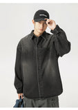 FOESCE Vintage Washed Old Denim Shirt Men Women Splicing Design Couple Loose Long Sleeve Shirt Jacket Soft Sports Casual