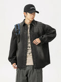 FOESCE Vintage Washed Old Denim Shirt Men Women Splicing Design Couple Loose Long Sleeve Shirt Jacket Soft Sports Casual