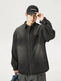 FOESCE Vintage Washed Old Denim Shirt Men Women Splicing Design Couple Loose Long Sleeve Shirt Jacket Soft Sports Casual