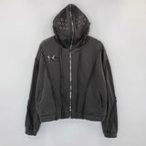 FOESCE Vintage Washed Thug Club Zipper Masked Hoodie Cap Silver Hollow Metal Round Ring Sweatshirts Outer Suture Pullovers Men Women