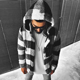 FOESCE Vintage Woolen Coats for Men Casual Plaid Long Sleeve Hooded Jackets Mens Autumn Winter Fashion Loose Hoodies Cardigan Outerwear