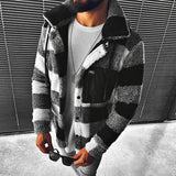 FOESCE Vintage Woolen Coats for Men Casual Plaid Long Sleeve Hooded Jackets Mens Autumn Winter Fashion Loose Hoodies Cardigan Outerwear