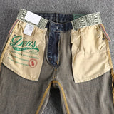 FOESCE Waist embroidery design heavy vintage blue water wash made old jeans for men fitted small straight leg American trend pants
