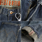 FOESCE Waist embroidery design heavy vintage blue water wash made old jeans for men fitted small straight leg American trend pants